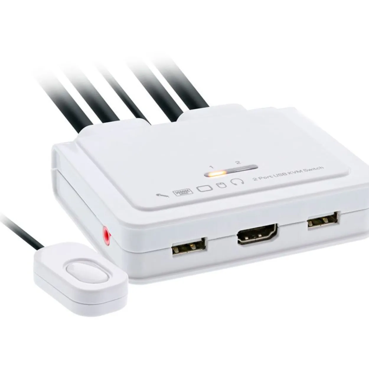 InLine KVM Switch, 2-fach, USB-C + HDMI zu HDMI, 4K, mit Audio, integr. Kabel