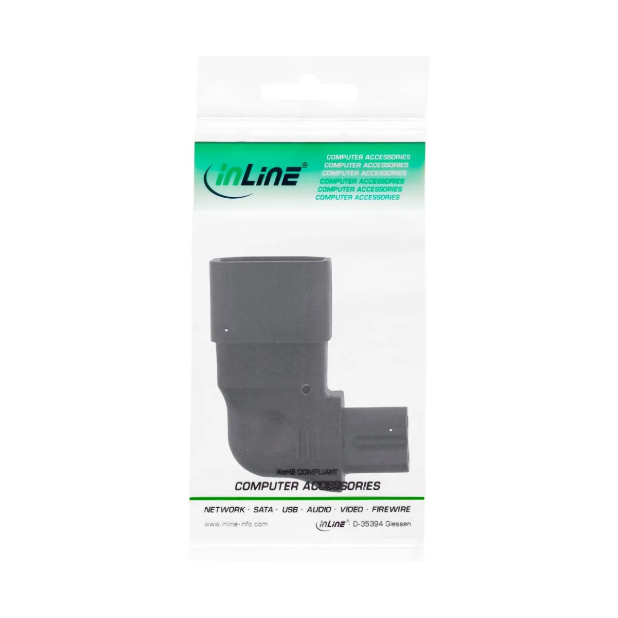 InLine Netzadapter IEC 60320 C14 / C7, links/rechts gewinkelt, 3pol. Kaltgeräte zu 2pol.