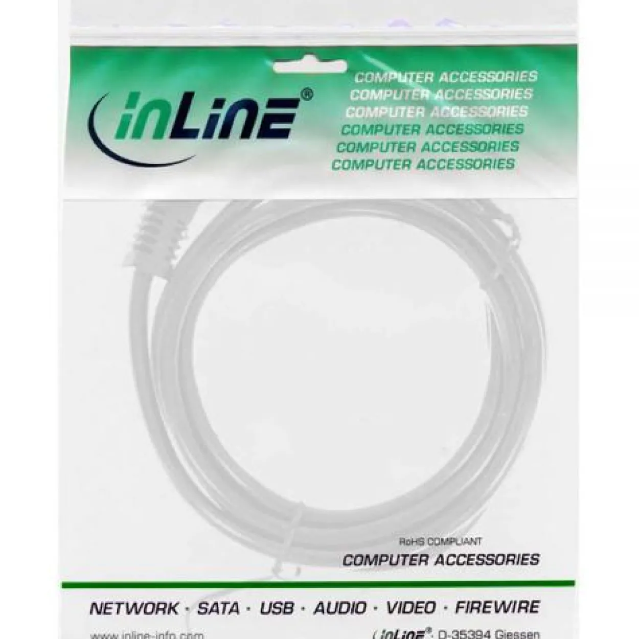 InLine Netzkabel, Schutzkontakt gewinkelt auf Kaltgerätestecker C13, weiß, 3m