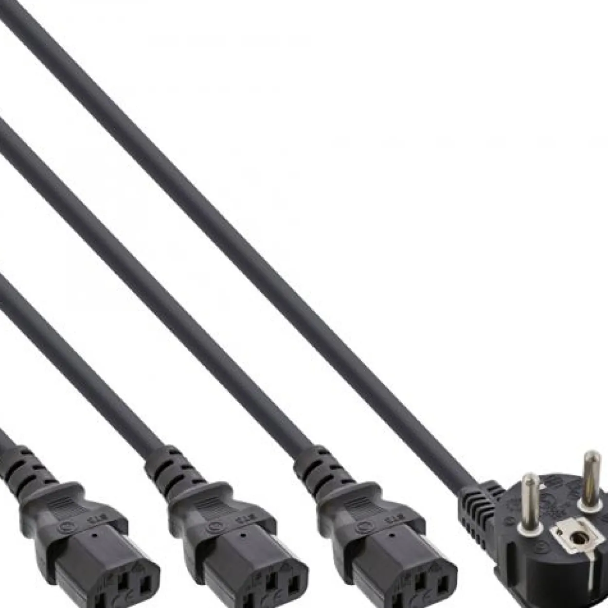 InLine Netz-Y-Kabel, 1x Schutzkontaktstecker zu 3x Kaltgerätestecker, Version 3 (2m+1/3/2m)