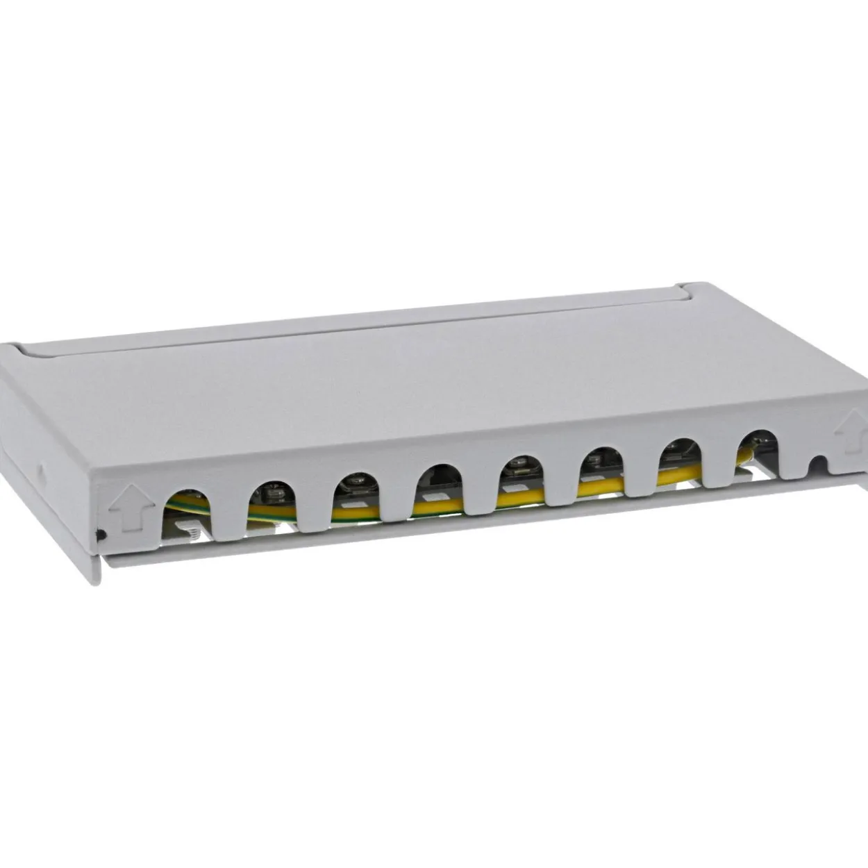 InLine Patchfeld Cat.6A 0,5HE 8-fach, für Tisch/Wand/Hutschiene, mit Staubschutz, grau