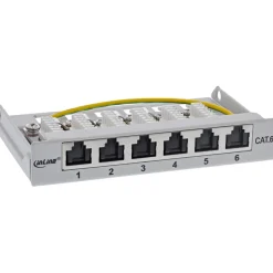 InLine Patchfeld Cat.6A 0,5HE 6-fach, für Tisch/Wand/Hutschiene, mit Staubschutz, grau