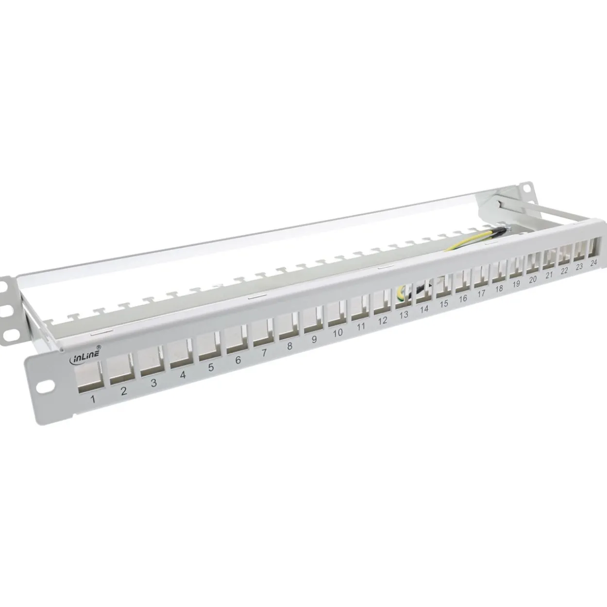 InLine Patchfeld 24-fach, Keystone Snap-In Leerblech Patchpanel, 48,26cm (19"), 1HE, lichtgrau RAL7035 (76824J)