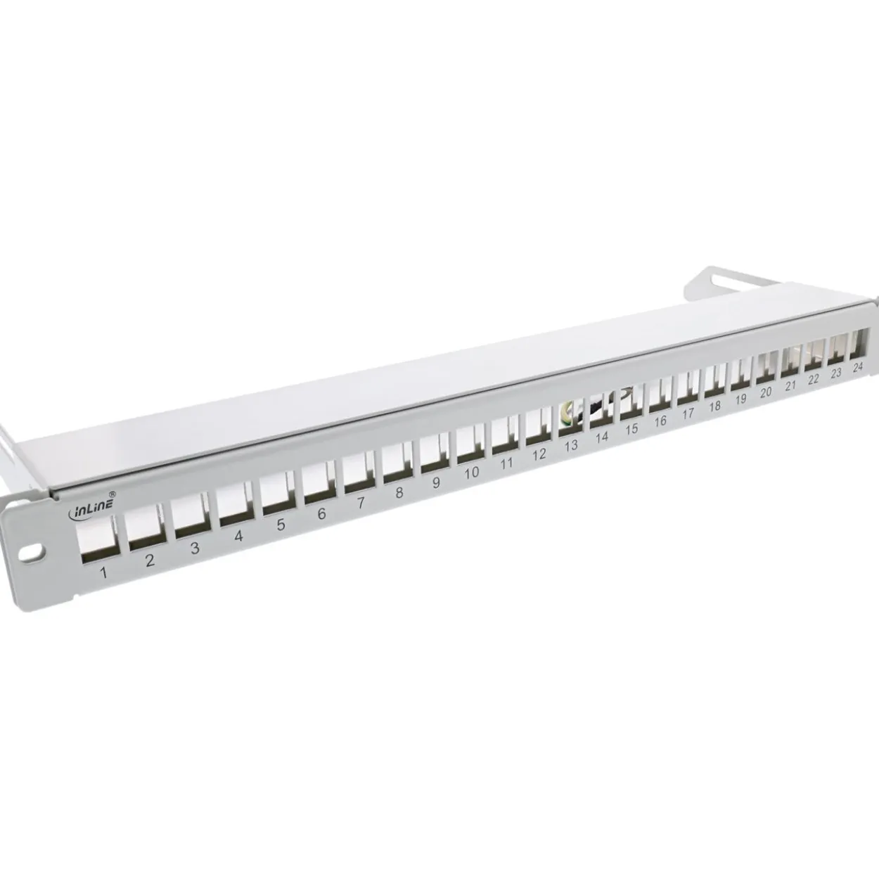 InLine Patchfeld 24-fach, Keystone Snap-In Leerblech Patchpanel, 48,26cm (19"), 1HE, lichtgrau RAL7035 (76824J)