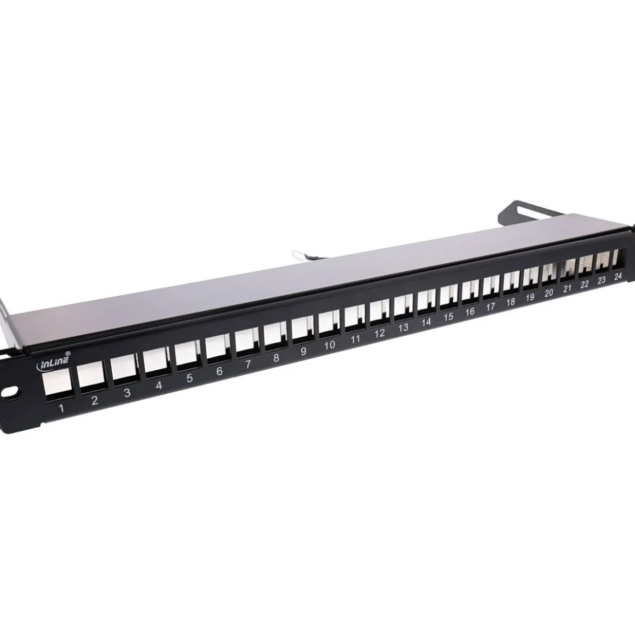 InLine Patchfeld 24-fach, Keystone Snap-In Leerblech Patchpanel, 48,26cm (19"), 1HE, schwarz (76824K)