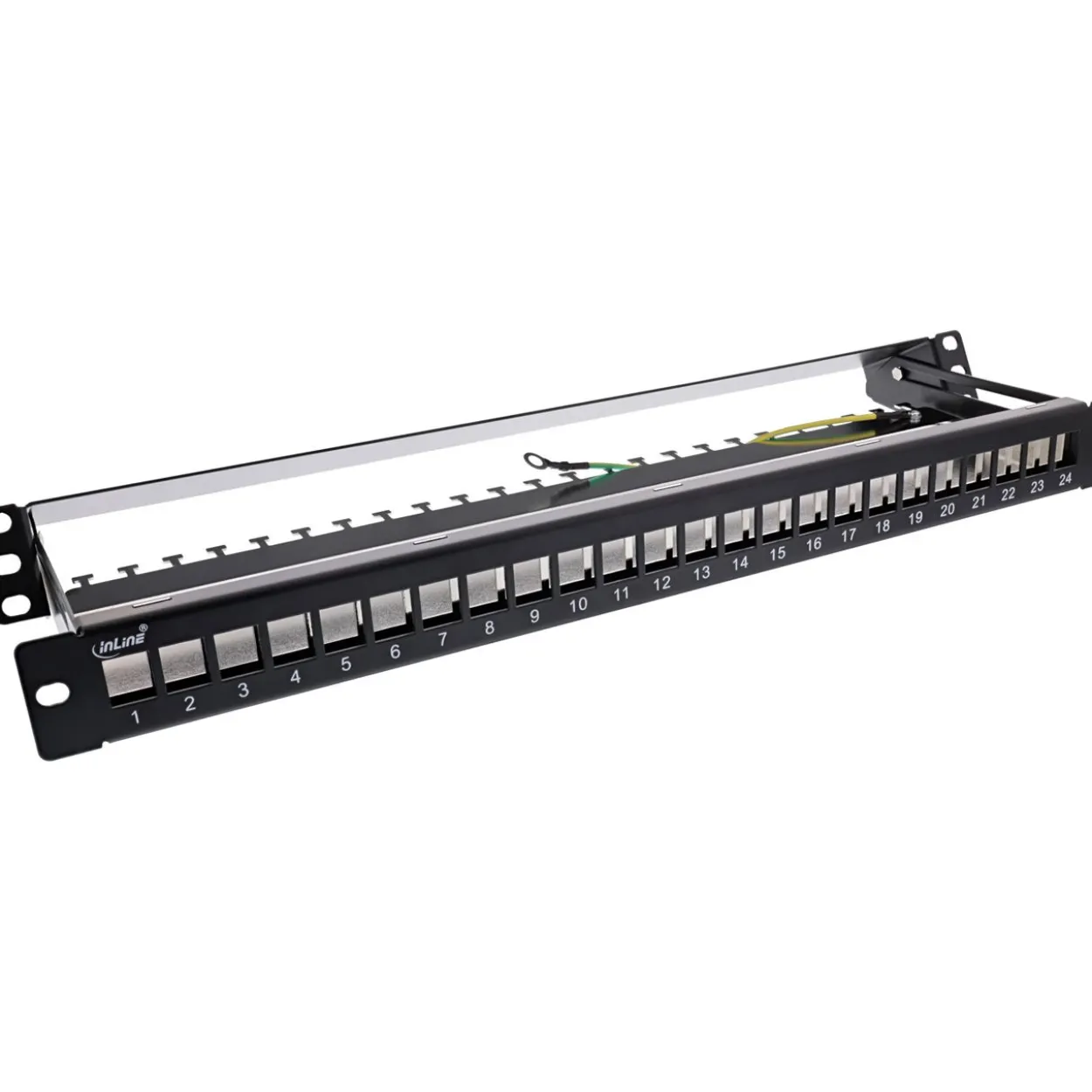 InLine Patchfeld 24-fach, Keystone Snap-In Leerblech Patchpanel, 48,26cm (19"), 1HE, schwarz (76824K)
