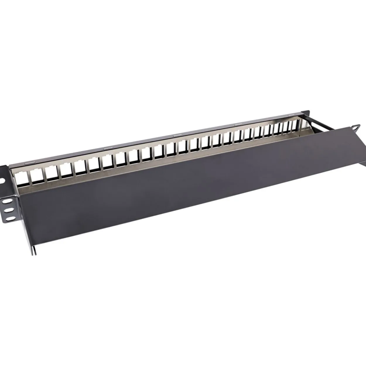 InLine Patchfeld 24-fach, Keystone Snap-In Leerblech Patchpanel, 48,26cm (19"), 1HE, schwarz (76824K)