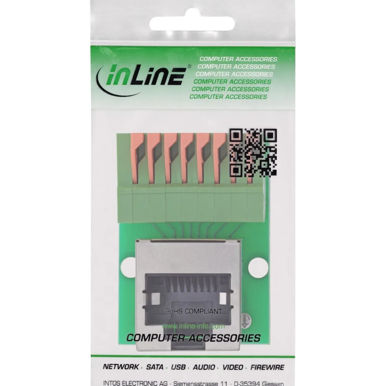 InLine RJ45 Buchse an Push-In-Klemme, 8-polig, Cat.5e, gewinkelt