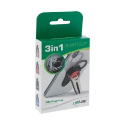 InLine Smartphone 3-in-1 KFZ-Halter, Ständer, Finger Halterung, selbstklebender Handygriff, Smartphonehalter, Selfie Handyhalter, blau