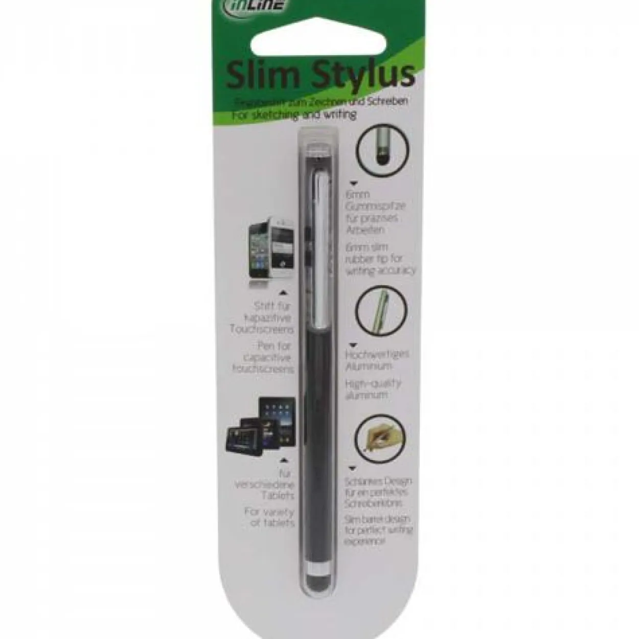 InLine Stylus, Stift für Touchscreens von Smartphone und Tablet, schwarz (55467S)