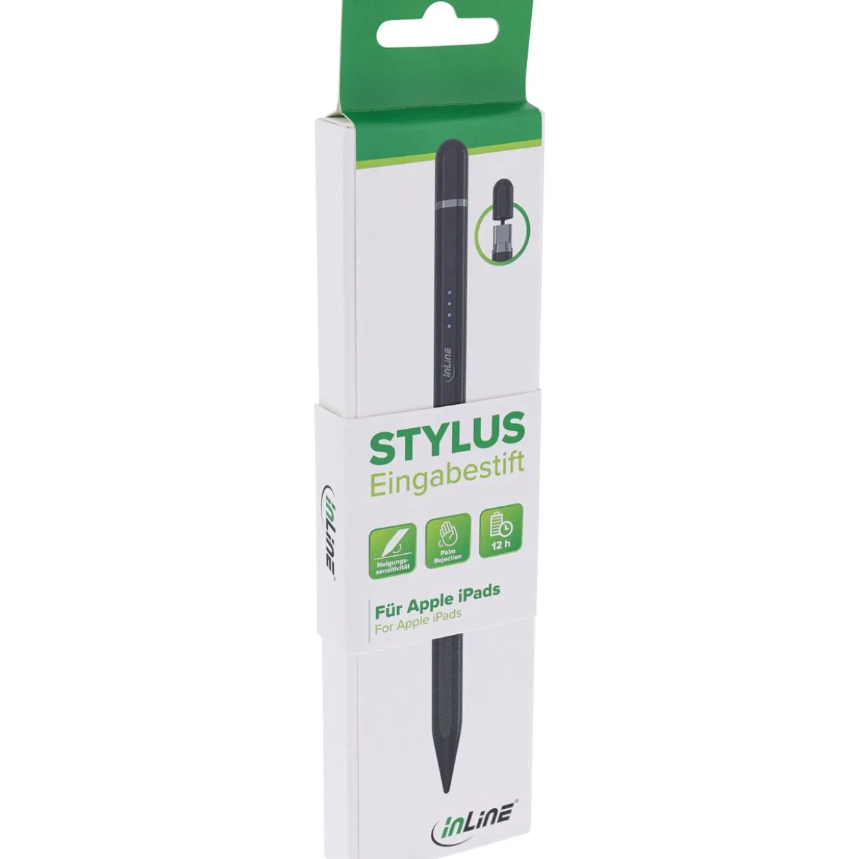 InLine Stylus, Tabletstift für Apple iPads, mit Akku, USB-C, schwarz