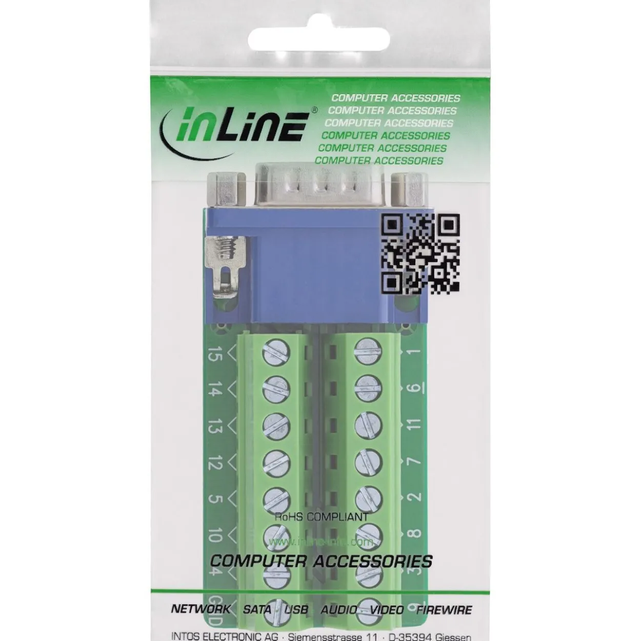 InLine Terminalblock, VGA (HD15), Stecker, 2-reihig, Schraubklemme