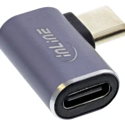 InLine USB4 Adapter, USB Typ-C Stecker/Buchse rechts/links gewinkelt, Aluminium, grau