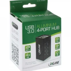 InLine USB 3.0 Aluminium Hub, 4 Port, schwarz, mit 2,5A Netzteil
