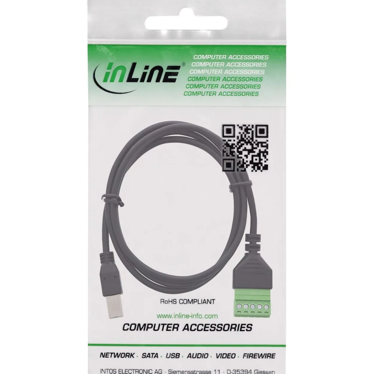 InLine USB-B Stecker an Terminalblock, 5-polig, mit Kabel
