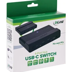 InLine USB-C Switch, Umschalter für 2 PCs, 4-Port Hub, USB 3.2 Gen.1, schwarz