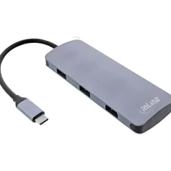 InLine USB 3.2 Gen.2 Hub, 4x USB-C + 3x USB-A, PD 100W, Aluminium, grau