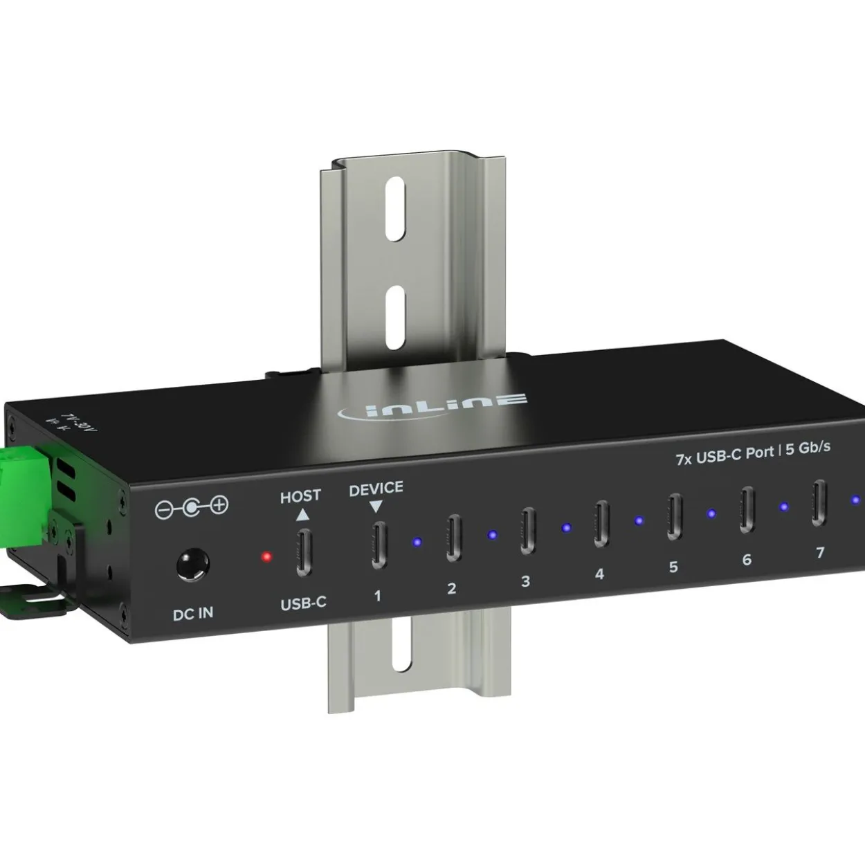 InLine USB 3.2 Gen.1 Industrie-Hub, USB-C, 7-Port, mit Netzteil