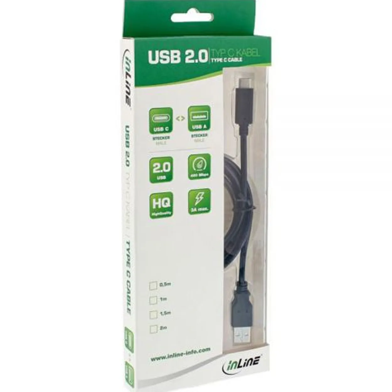 InLine USB 2.0 Kabel, Typ C Stecker an A Stecker, schwarz, 1m