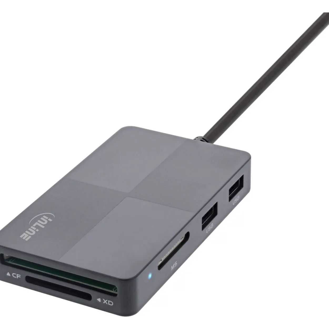 InLine USB 3.2 Multi Cardreader Hub, SD/TF/MS/XD/CF, 3-Port USB-A, Dual