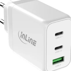 InLine USB PD Netzteil, GaN Ladegerät, 3-Port, Dual USB-C+USB-A, 65W, weiß
