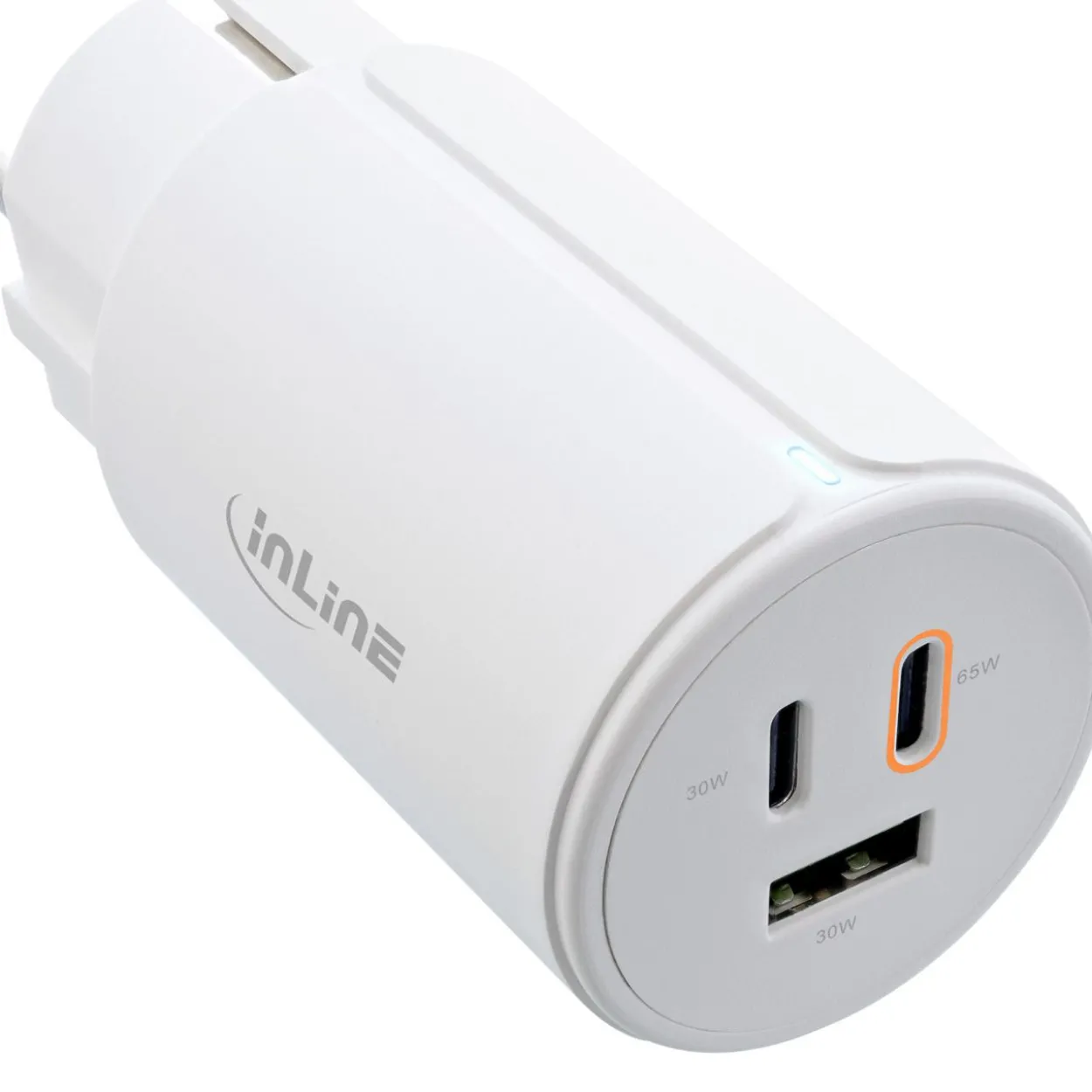 InLine USB PD Netzteil, GaN Ladegerät, 3-Port, Dual USB-C + USB-A, 65W, weiß