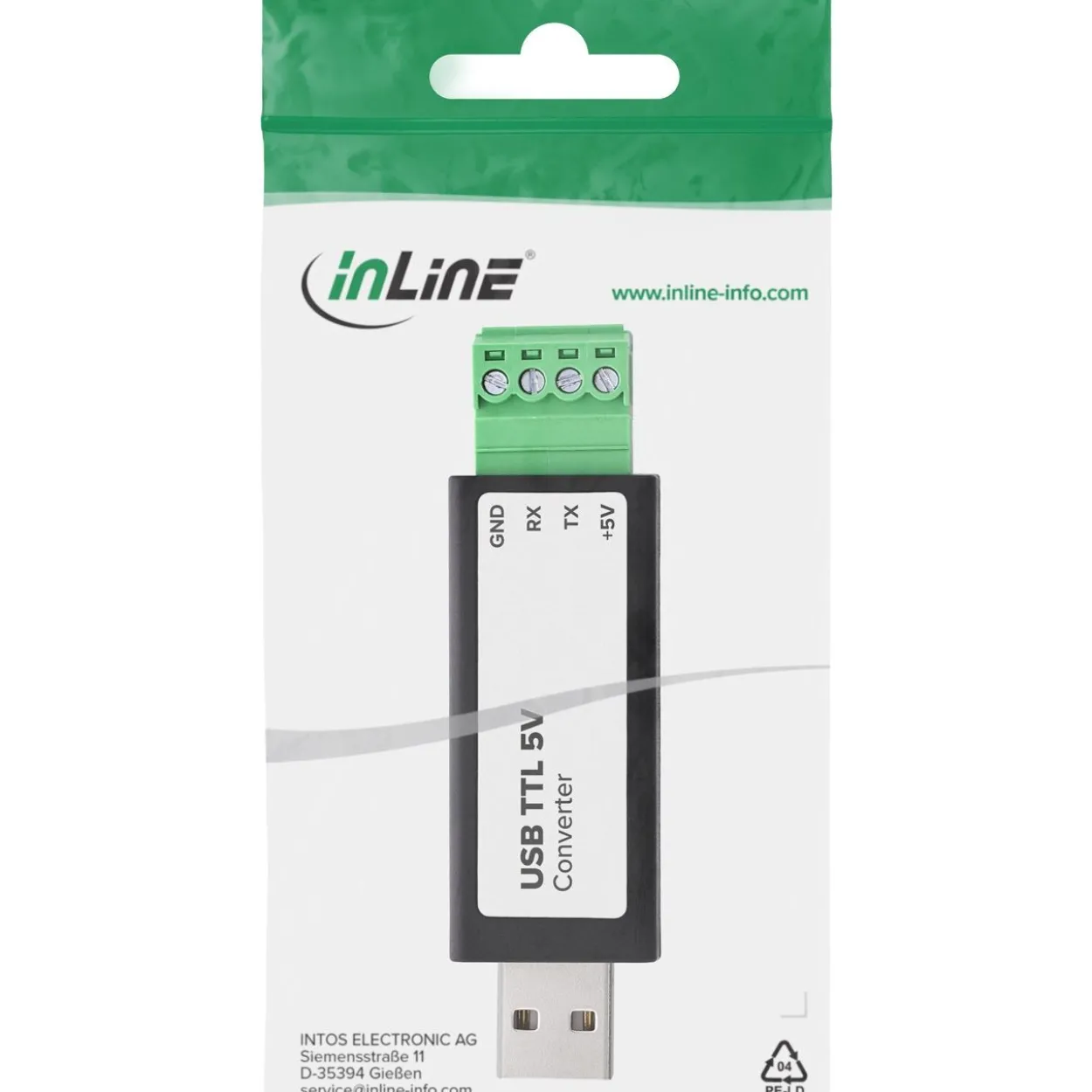 InLine USB zu TTL 5V Konverter, USB-A zu 4-pol Terminal