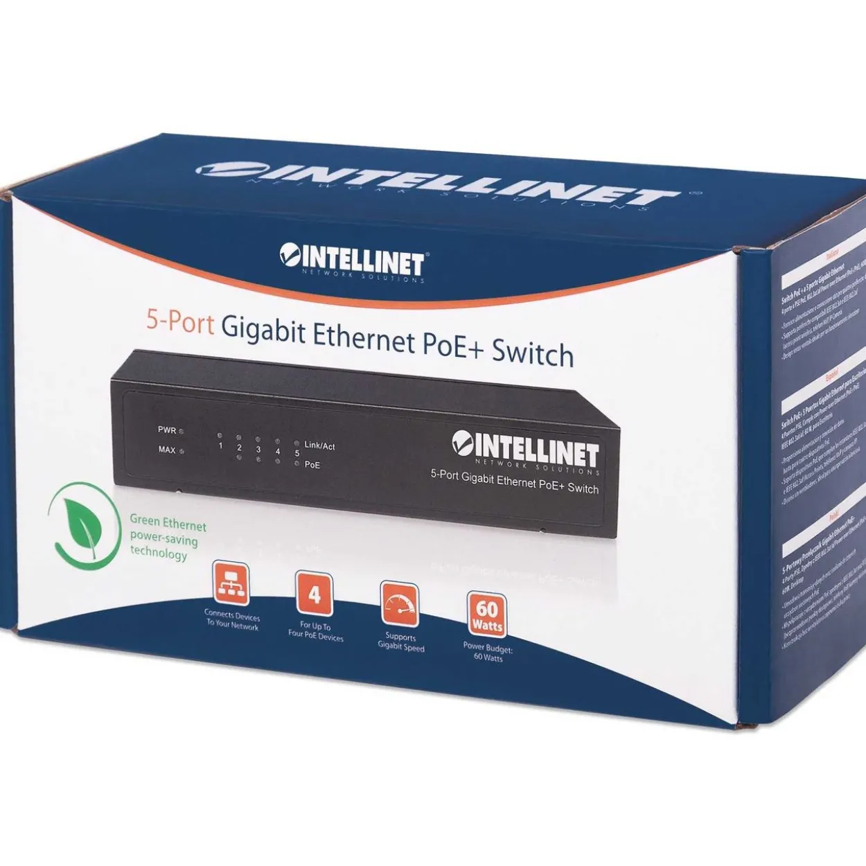 Intellinet PoE+ Switch 5-Port Gigabit Ethernet 60W Desktop