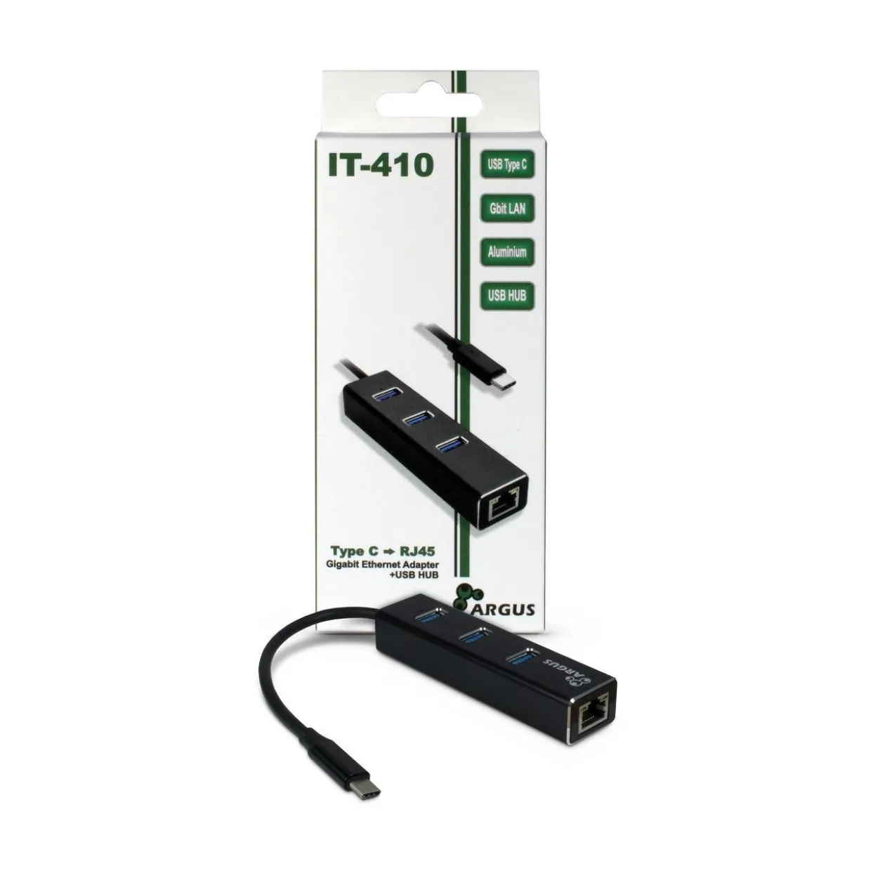 Inter-Tech Adapter IT-410 USB Type C - USB HUB/ Gbit LAN