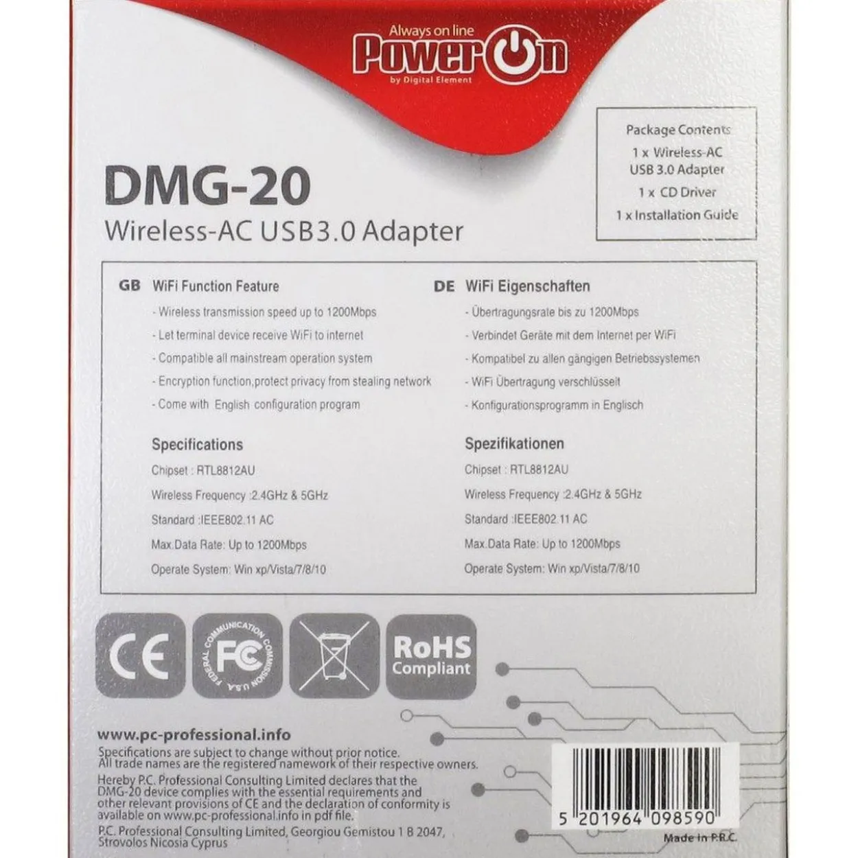 Inter-Tech NT "PowerOn" DMG-20 WiFi AC USB Adapter
