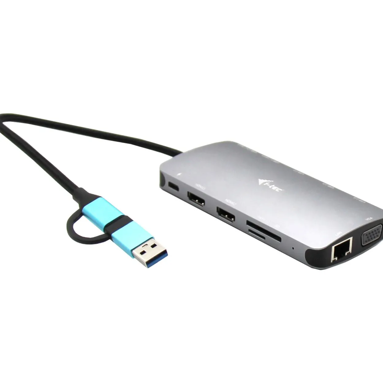 I-TEC USB-C Metal Nano Dock 2xHDMI 1xVGA 1xSD Kartenleser 1xmicroSD Kartenleser 1xGLAN 3xUSB 2.0 1xUSB 3.2 1xUSB-C3.2Data 1xUSB-C PD