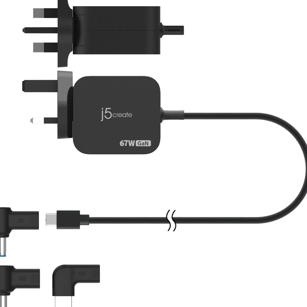 J5CREATE 67W GAN PD USB-C MINI CHARGER WITH 3 TYPES OF DC CONNECTOR - U