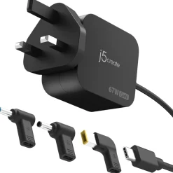 J5CREATE 67W GAN PD USB-C MINI CHARGER WITH 3 TYPES OF DC CONNECTOR - U