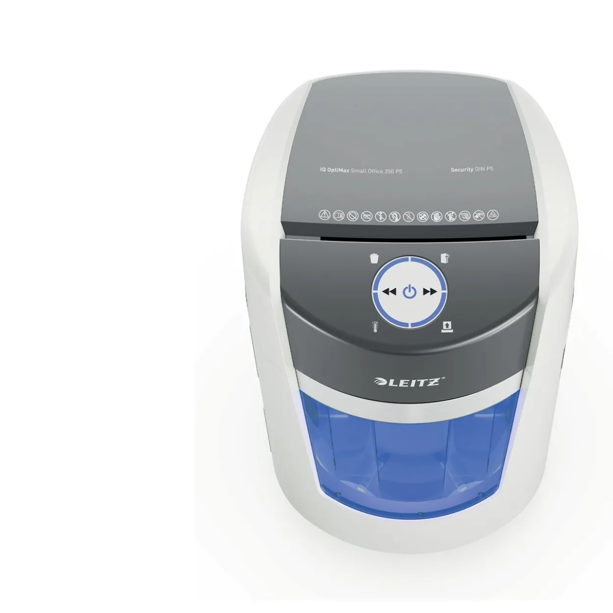 LEITZ IQ OptiMax Small Office 350 Aktenvernichter mit Partikelschnitt P-5, 2 x15 mm, bis 8 Blatt, weiß