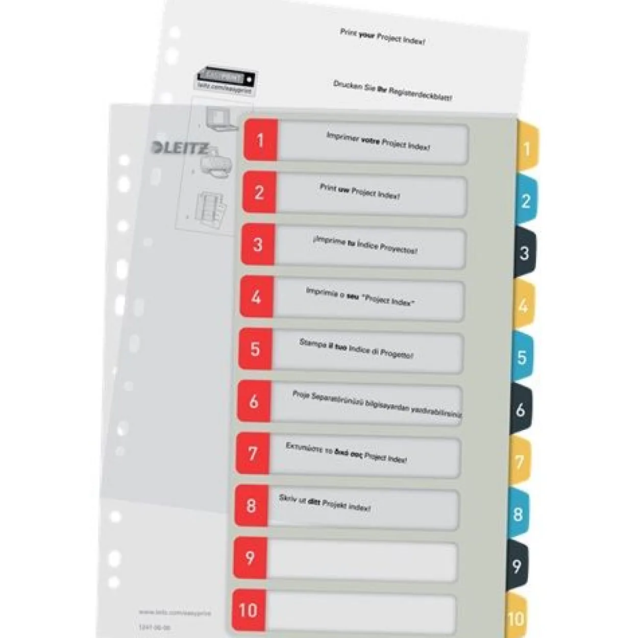 LEITZ Ordnerregister Cosy DIN A4+ Vollformat, Überbreite 1-10 farbig 10-teilig, 1 Satz