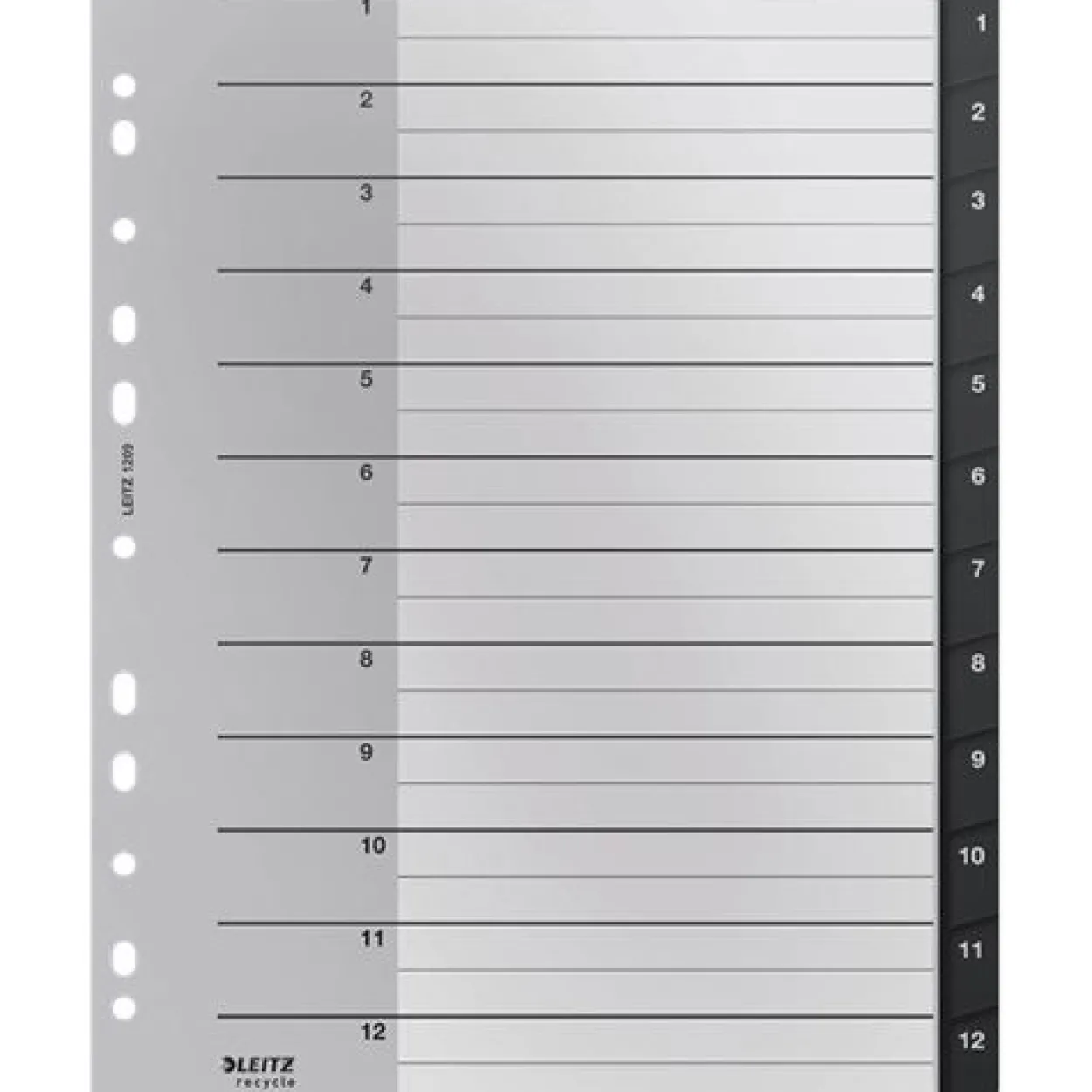 LEITZ Ordnerregister recycle 1209 Vollformat, Überbreite 1-12 schwarz 12-teilig, 1 Satz