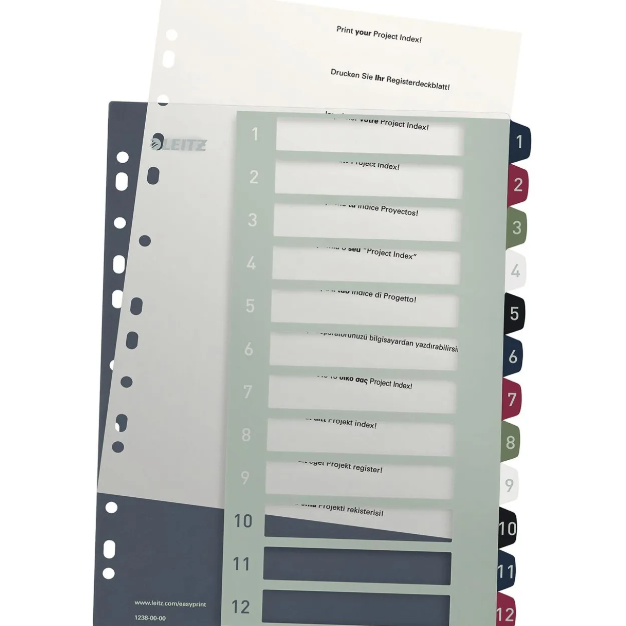 LEITZ Ordnerregister Style DIN A4+ Vollformat, Überbreite 1-12 farbig 12-teilig, 1 Satz