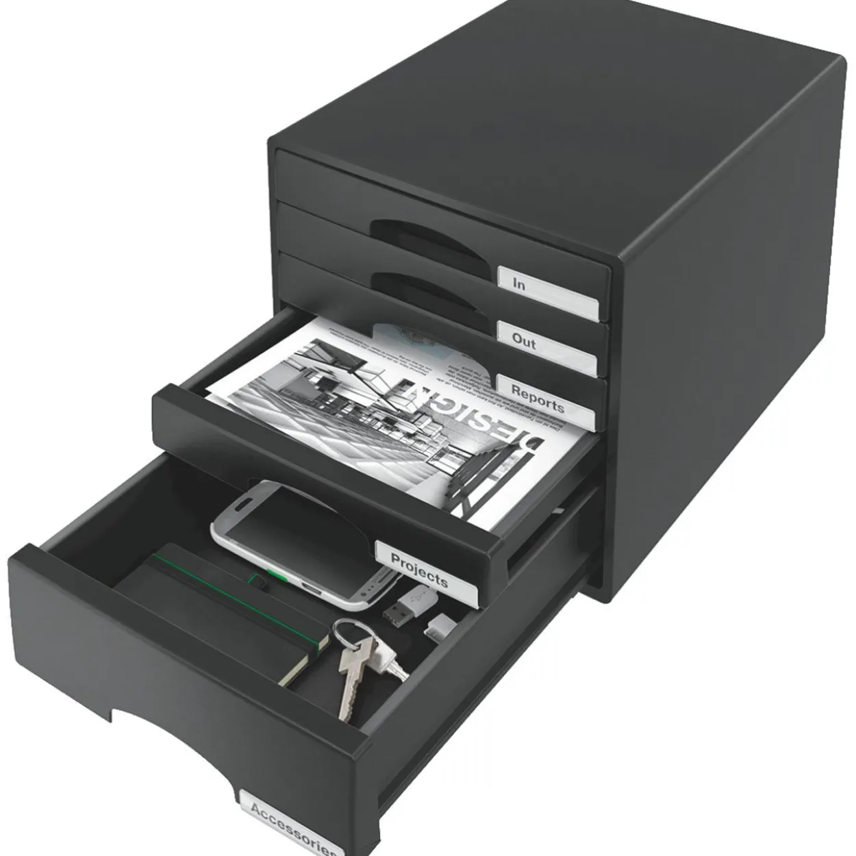 Leitz Schubladenbox Plus, 5 Schübe, schwarz