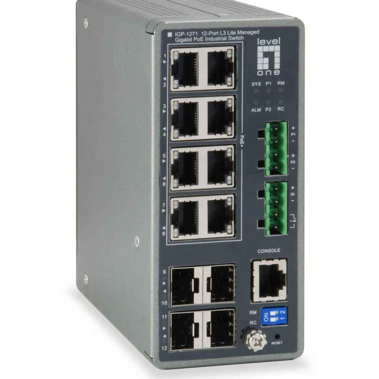 LevelOne Industrial Switch 12-Port L3 Lite Gigabit PoE 240W