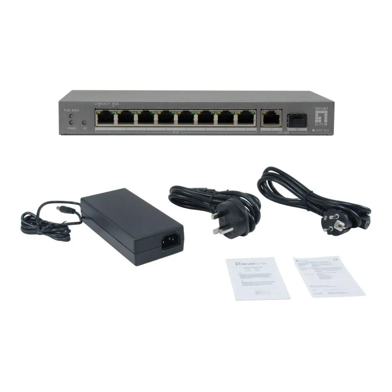 LevelOne PoE+Switch 8xGE PoE/1xGE/1xSFP 120W unmanag.Plastik