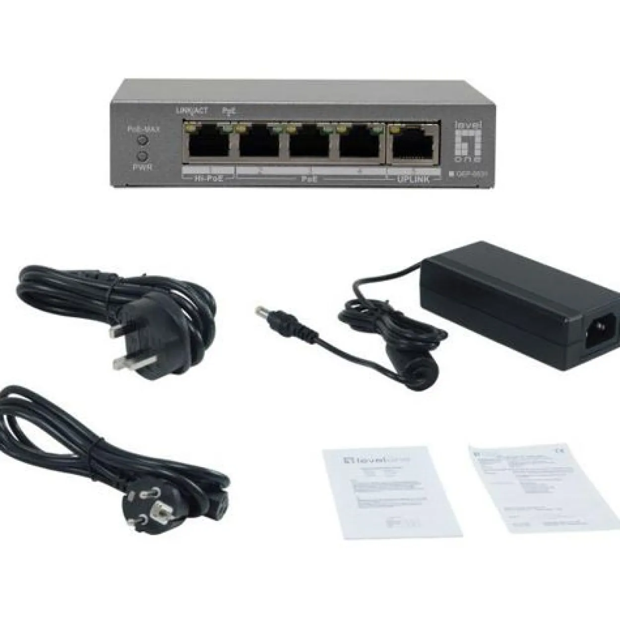 LevelOne PoE+Switch 3xGE PoE/1xHi-PoE 60W unmanaged Plastik