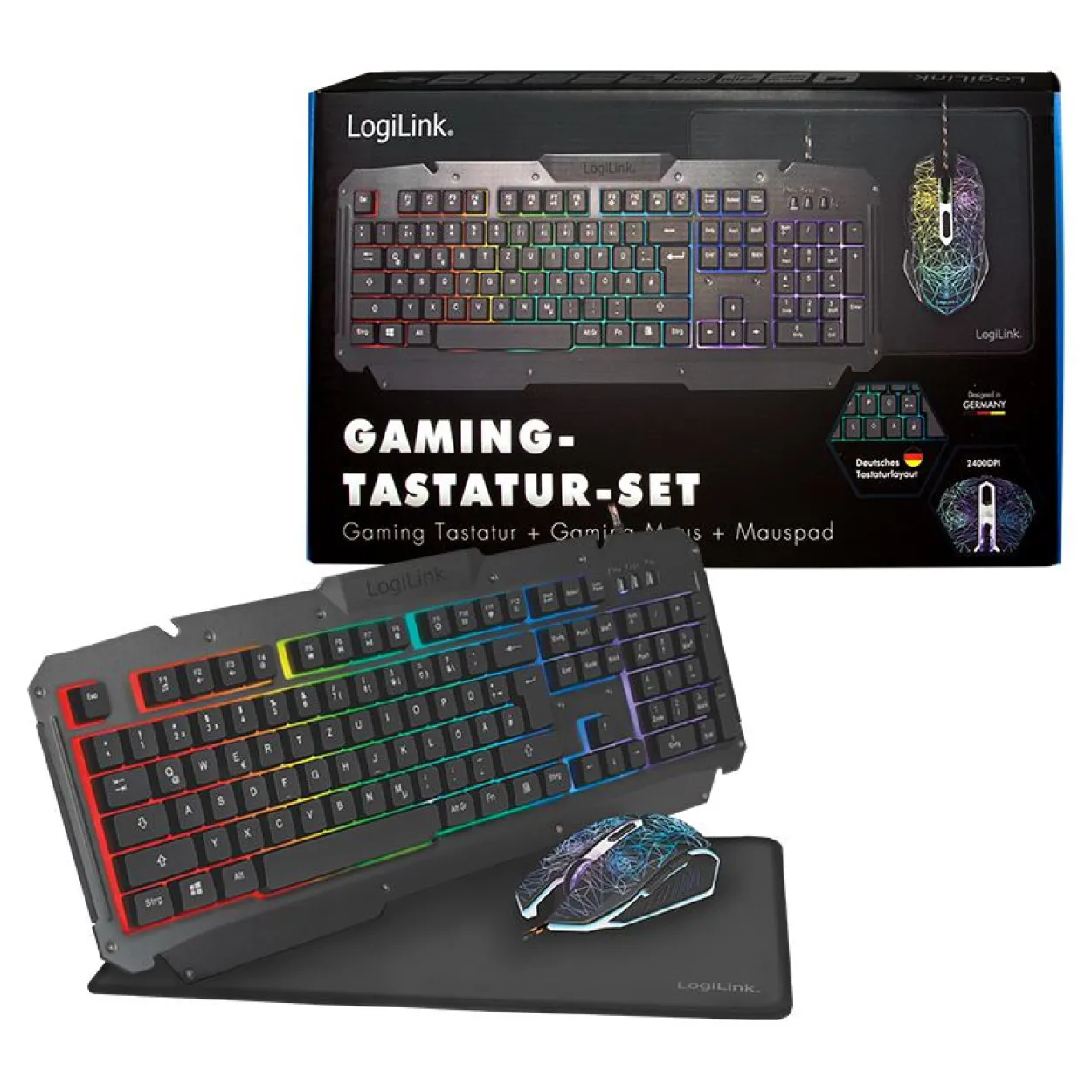Logilink Gaming-Set aus Tastatur, Maus und Mauspad