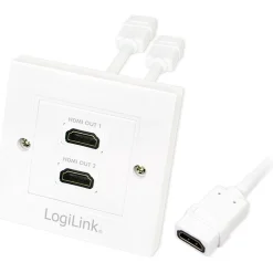 LogiLink HDMI1.4 Einbausteckdose High-Speed mit Ethernet 2x19pol HDMI Buchse auf 2x19pol HDMI Buchse Weiß geschirmt / vergoldet