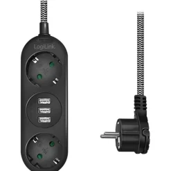 LogiLink Steckdosenleiste 2-fach,2xCEE 7/3+3xUSB-A,Textilkab
