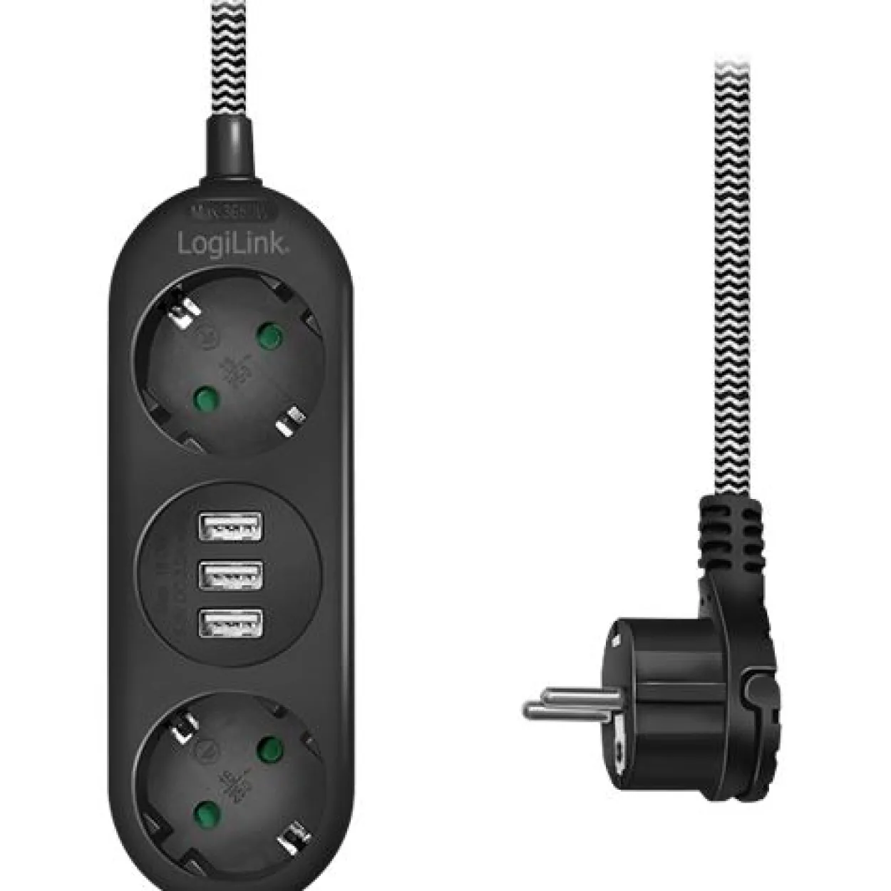 LogiLink Steckdosenleiste 2-fach,2xCEE 7/3+3xUSB-A,Textilkab