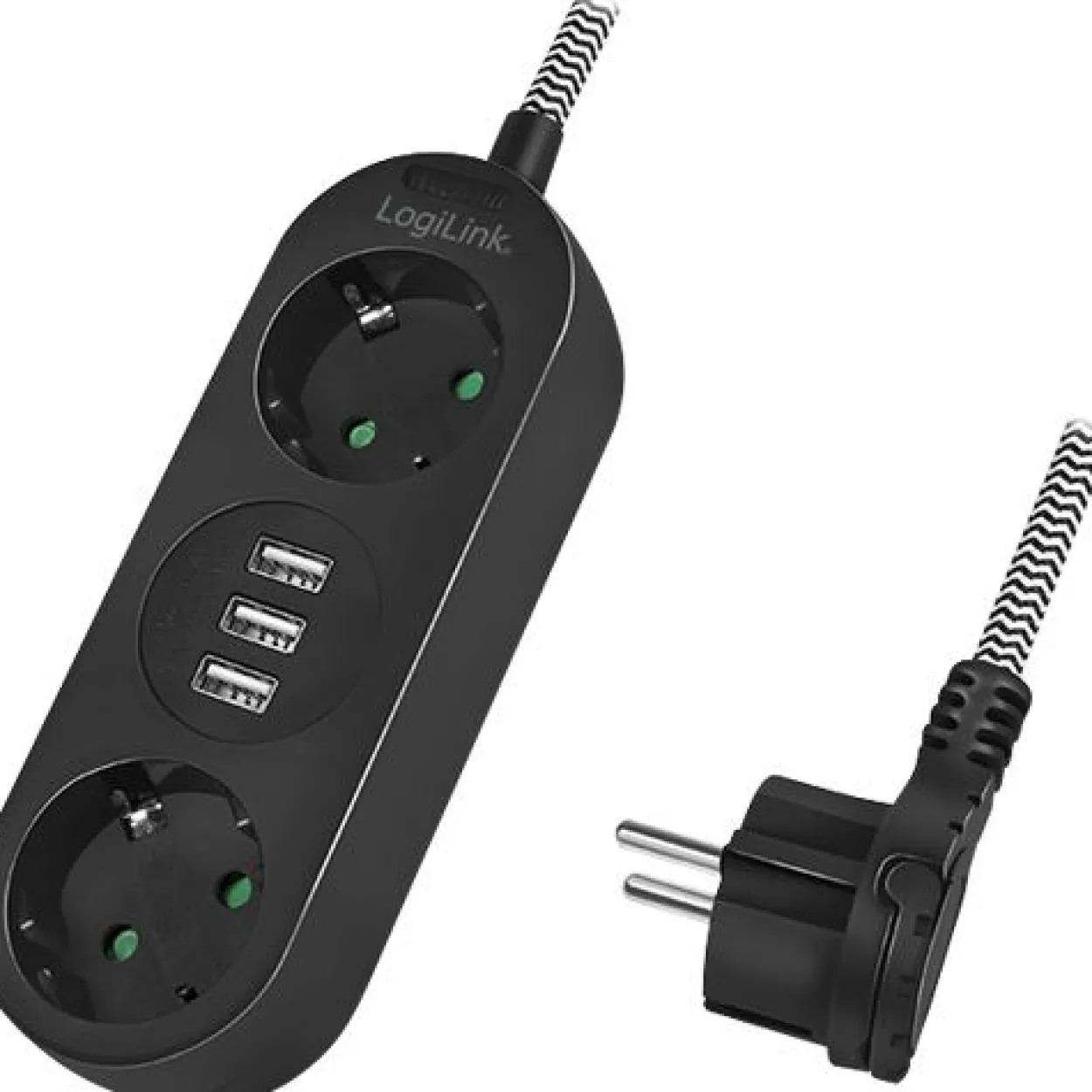 LogiLink Steckdosenleiste 2-fach,2xCEE 7/3+3xUSB-A,Textilkab