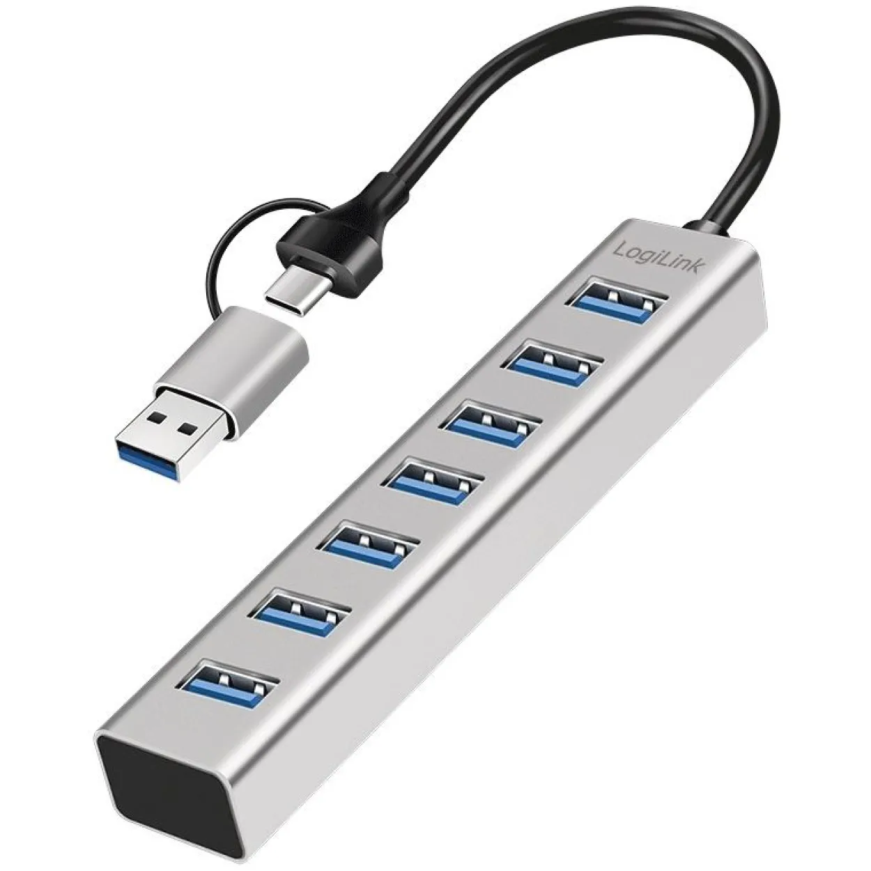 Logilink USB 3.0 HUB, 7-Ports, 7x USB-A, 5 Gbit/s, silber