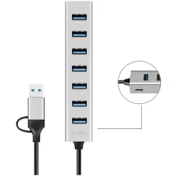 Logilink USB 3.0 HUB, 7-Ports, 7x USB-A, 5 Gbit/s, silber