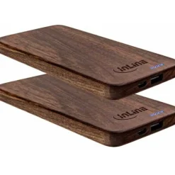 5.000 mAh InLine 2er woodplate, USB Powerbank mit LED Status Anzeige, Echtholz