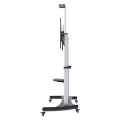 MANHATTAN Premium TV-Staender auf Rollen Traglast bis 100kg 60Z bis 100Z neigbar hoehenverstellbar 2 Fachboeden silber/schwarz